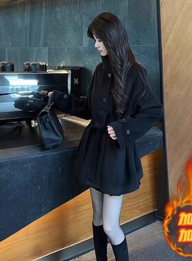 黑色加棉呢子大衣女秋冬2025新款毛呢外套高级感小个子韩系气质