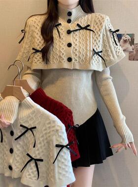 圣诞穿搭斗篷披肩红色毛衣2025年秋新款半高领长袖针织衫上衣女装