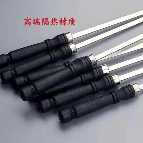 不锈钢高光塑料手柄扁签圆签羊肉串烤肉工具烤炉铁扁签配件烧烤针