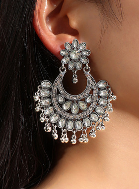 Ancient silver national ndian women Earrings重工印度风女耳环