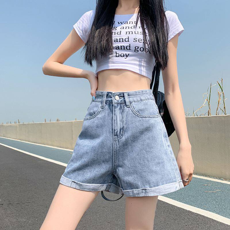 women clothes牛仔短裤女夏天薄款ins风韩版高腰外穿阔腿a字时尚