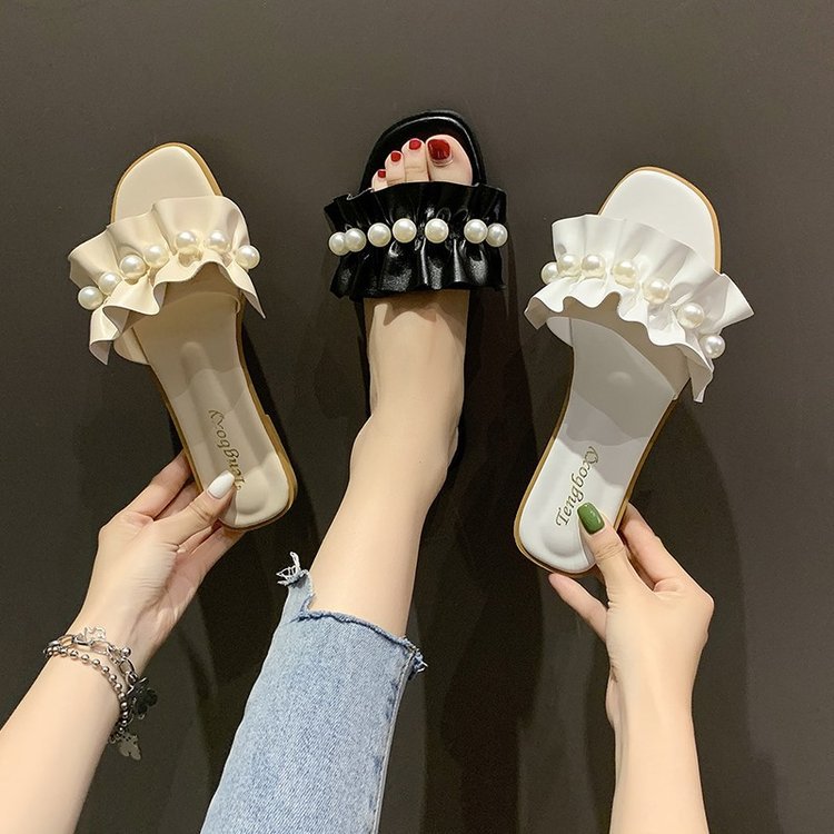 shoeswomen网红花边珍珠