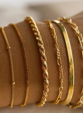 Bohemian metal chain women simple bracelet 简约6条多层手链