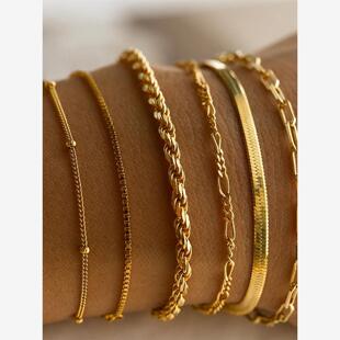 Bohemian metal chain women simple bracelet 简约6条多层手链