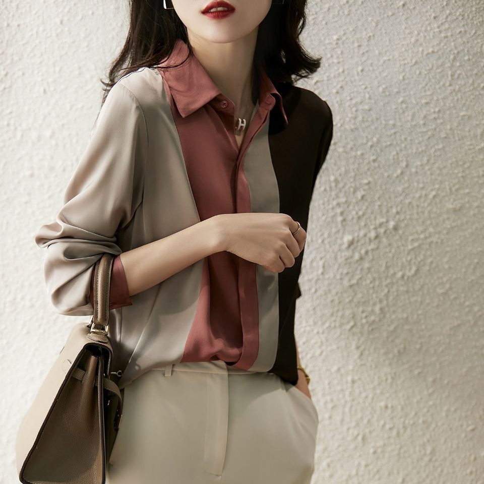 womenclothes拼色衬衫长