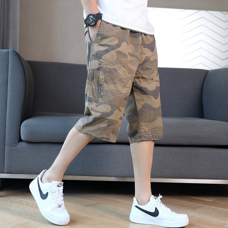 men clothesWZXSK夏季宽松迷彩七分裤中裤子男士薄款休闲沙滩过膝
