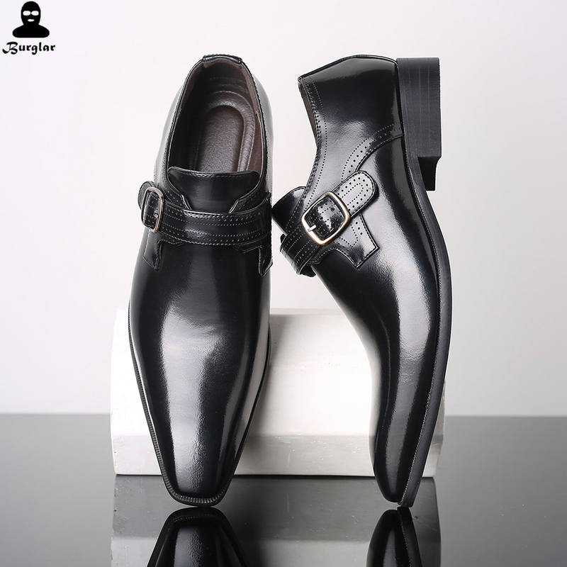 男尖头英伦皮鞋搭扣 Men Business Dress Formal Wedding Shoes