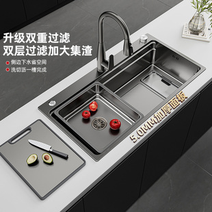 金牌厨房水槽304不锈钢水槽家用厨房洗菜盆台控下水加厚洗碗槽
