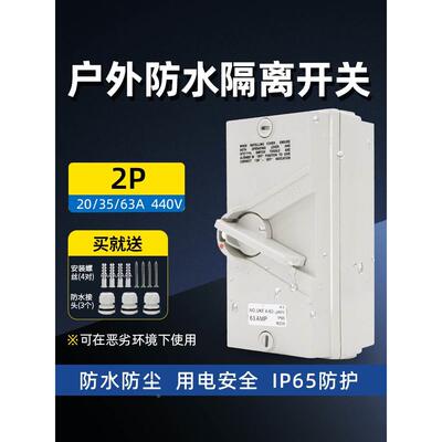 防水隔离开关单项AC220V户外防雨符合开关防水盒旋钮开关闸刀63A