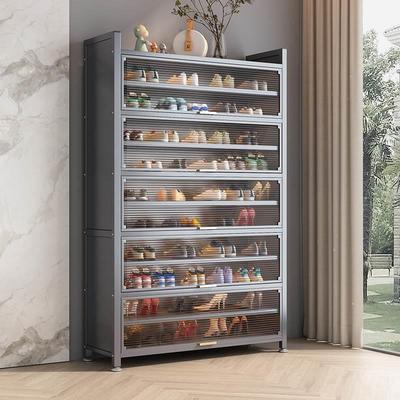 鞋柜家用门口多层收纳防尘入户新款2024爆款大容量上翻门钢制鞋架