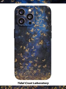 小尹舞动的蝴蝶化蝶蓝色高级小众菲林软全包手机壳适用苹果15iphone14小米14华为mate60荣耀80vivox100op