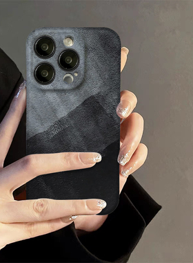 小尹黑色磨砂水墨艺术意象画手机壳适用苹果15nova10华为p70E/mate60小米13opporeno9荣耀MAGIC6iPhone14菲林
