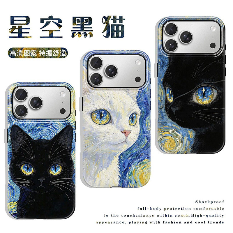 适用OPPO RENO15Pro手机壳14/13星空黑猫12梵高11/10油画风FINDX9/8白色猫咪7ULTRA菲林二合一6/5/3套A97/93s