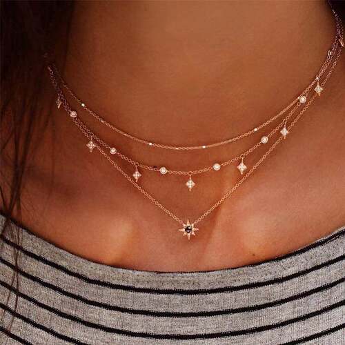 popular fashion new women's multi-layer necklace欧美星星项链