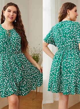 2022 summer plus size women floral dress 大码宽松印花连衣裙