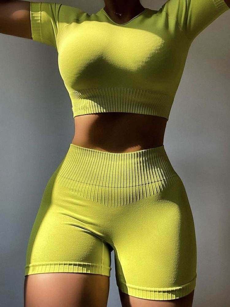 春夏瑜伽服短款套装 Short Sleeve Gym Suit Workout Tops Shorts