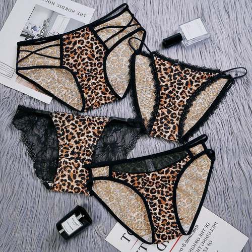Women Leopard Briefs Underwear Sexy Lace Ladies Panties Silk