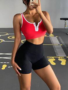 欧美速干瑜伽背心带胸垫纽扣设计减震专业运动聚拢健身文胸可外穿