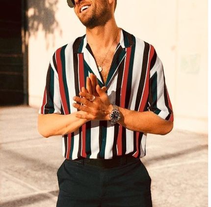 Striped short sleeve button men casual shirt男士条纹短袖纽扣