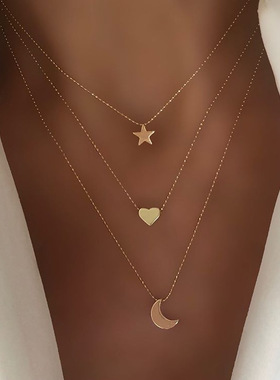 Creative stars moon love pendant necklace欧美金色吊坠锁骨链