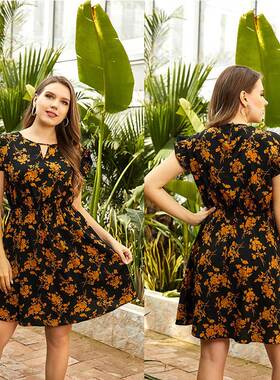summer plus size women short dress floral printed dresses
