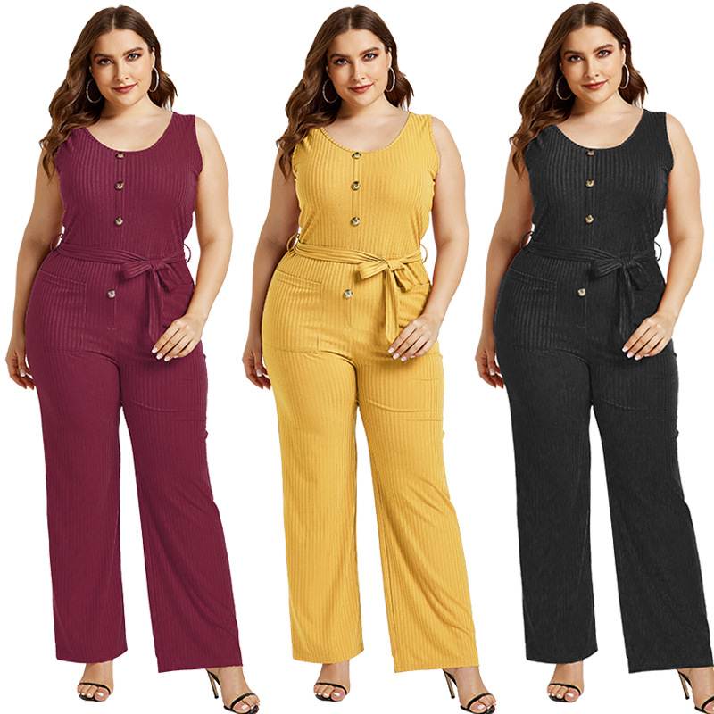 fat women casual jumpsuit Comfortable straps long overalls