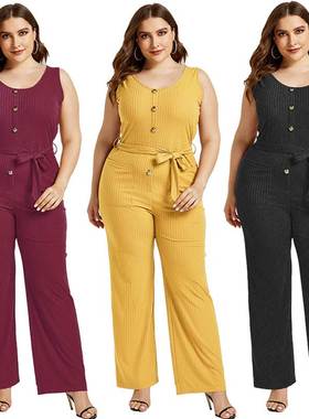 fat women casual jumpsuit Comfortable straps long overalls
