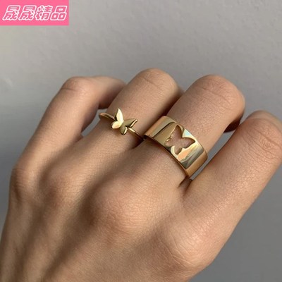 2pcs hot-selling metal open retro butterfly Couples ring戒指