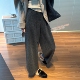 黑灰色毛呢九分阔腿裤 女秋冬小个子老钱风直筒宽松休闲奶奶萝卜裤
