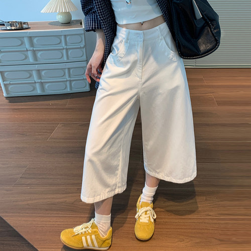 白色七分裤女夏天丝水洗棉工装裤