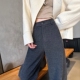 女秋冬高腰显瘦糯米裤 垂感窄版 直筒西装 黑灰色醋酸羊毛阔腿裤 裤 子