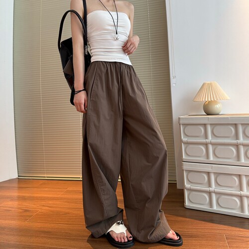 棕咖色阔腿裤女新款气球裤宽松空气感弯刀裤