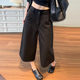 八分中裤 宽松显瘦天丝棉休闲阔腿裤 女夏季 黑色直筒七分水洗牛仔裤