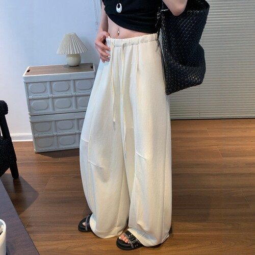 白色女夏薄莫代尔天丝垂感阔腿裤