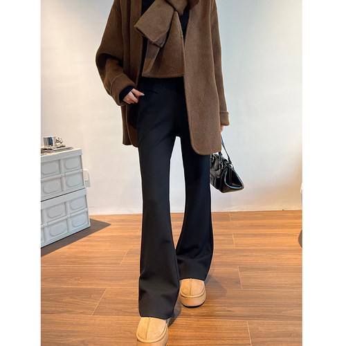 微喇裤女秋冬款加绒显腿长小黑裤