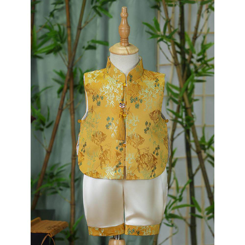 一岁连衣裙男婴夏天新生婴儿生日皇冠中式男孩唐装背心套装