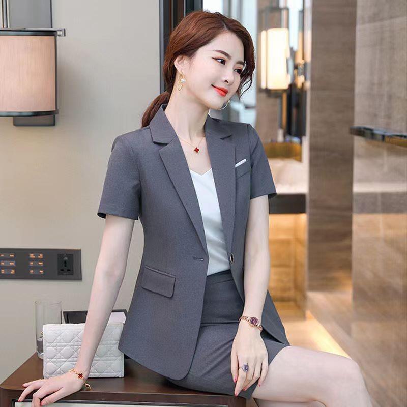 酒店前台工作服女夏短袖西装正装空姐制服上班服套装大堂经理薄款图片