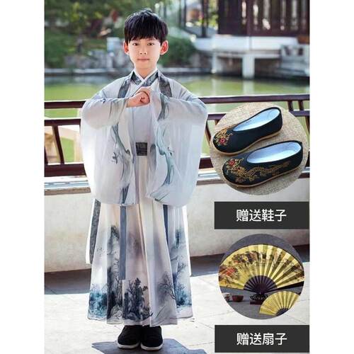 夏汉服古风仙气男女情侣大码古装侠客书生青少年儿童节演出服套装