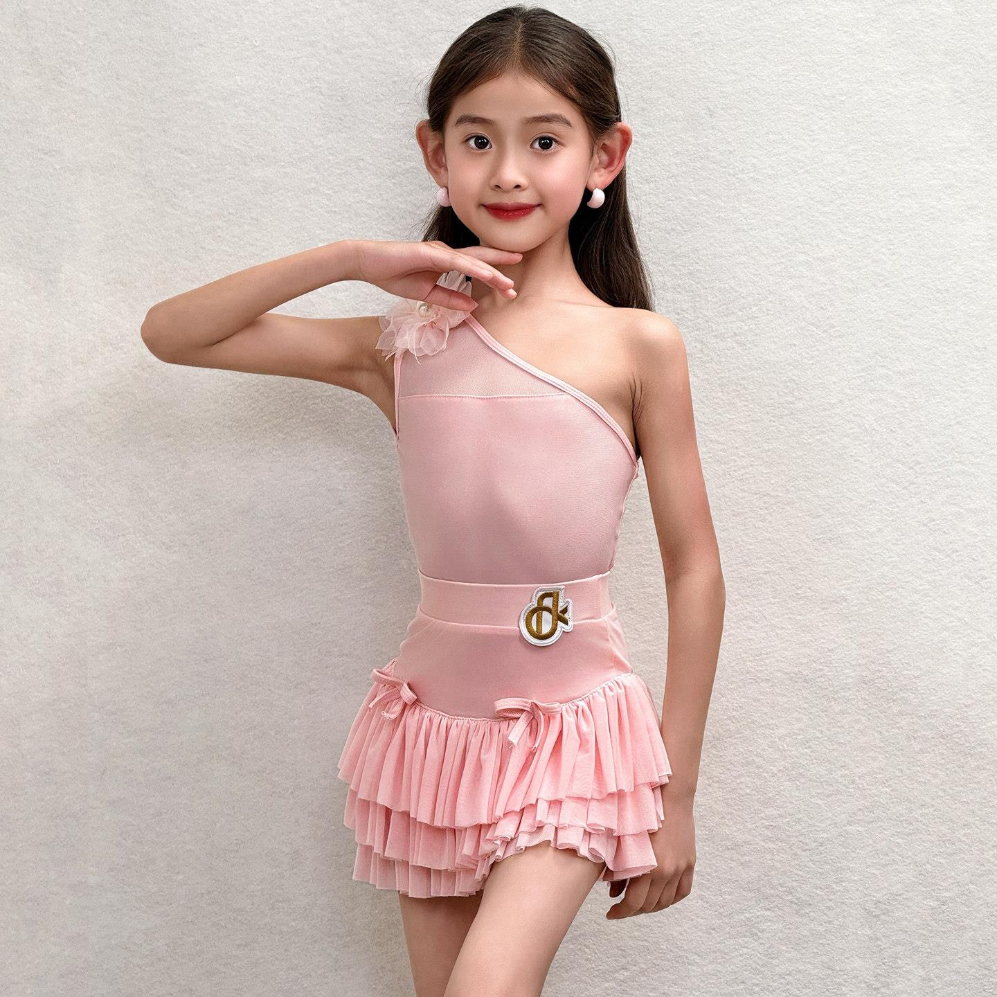 FDK儿童高端拉丁舞服幼儿高级感练功服女童单肩训练表演舞练习服