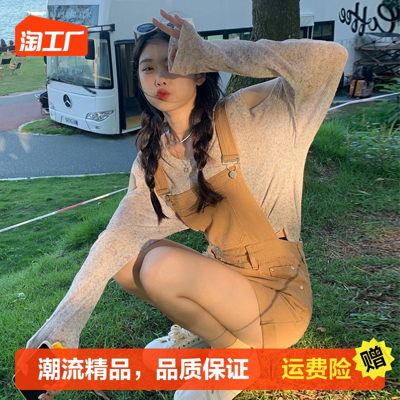 减龄气质设计感小个子牛仔背带短裤女夏季大码洋气宽松显瘦连体裤