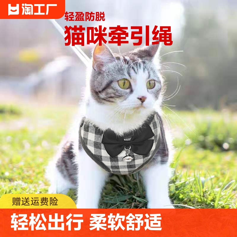 猫咪牵引绳防挣脱外出专用遛猫绳溜猫链子狗狗胸背带网红猫猫绳子