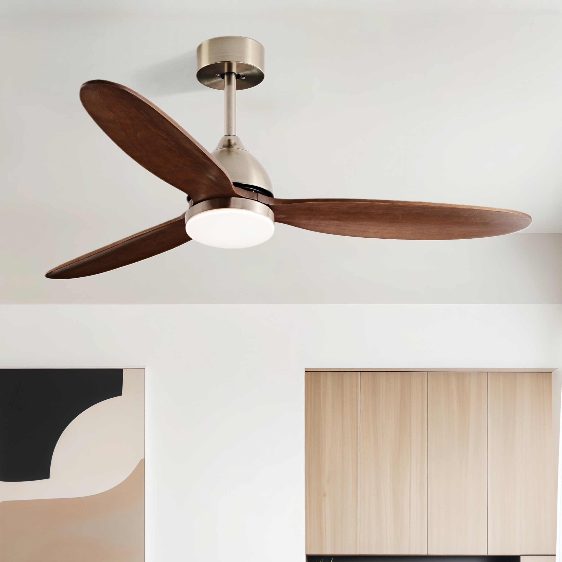 遂宏大风力实木吊扇灯北欧家用客厅中式复古餐厅变频一体电风扇灯