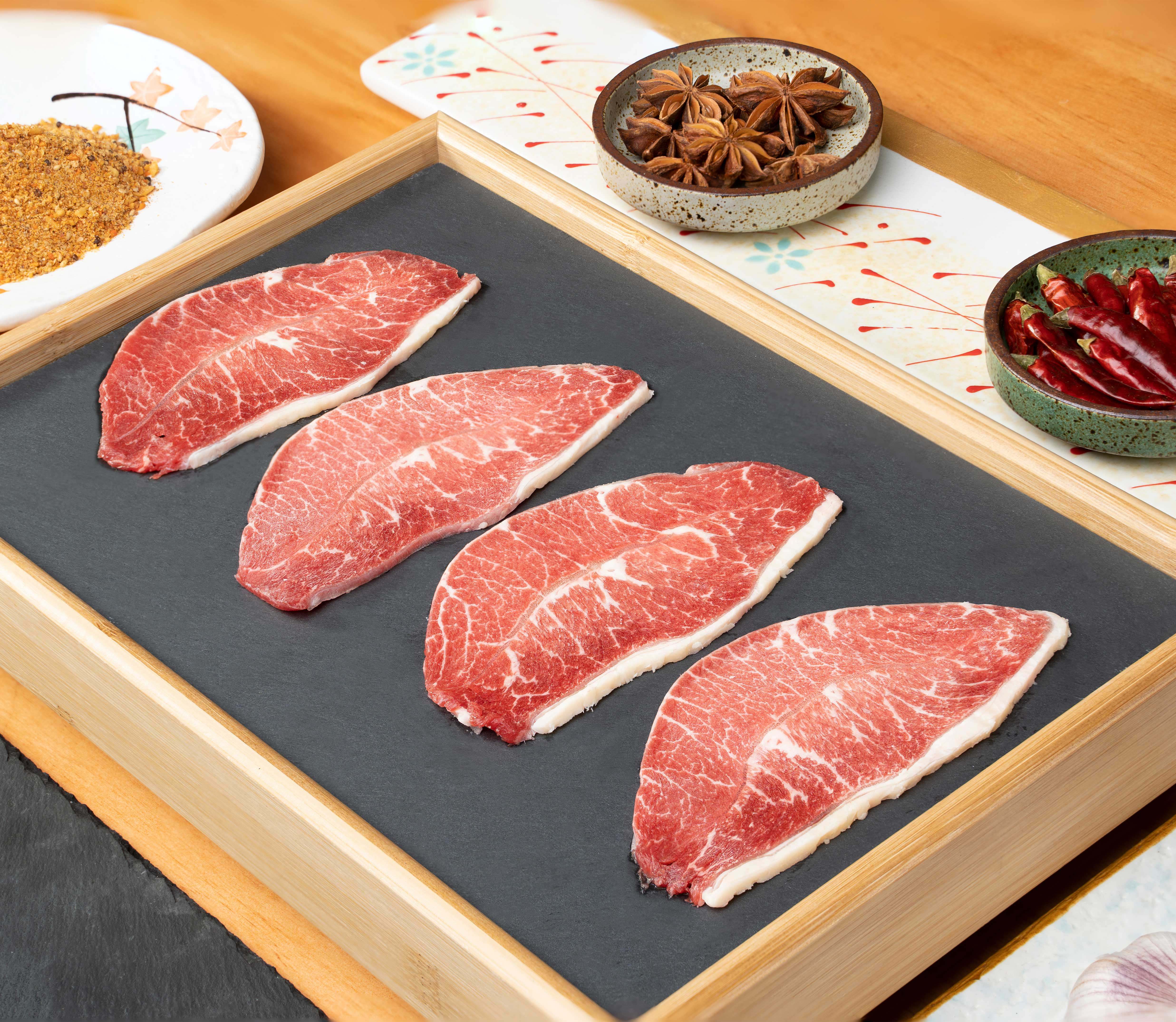 澳洲进口谷饲板腱切片家庭烤肉盒装涮火锅雪花牛肉套装雪花牛板腱