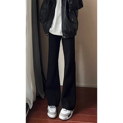 显高显瘦修身微喇弯刀牛仔裤男款弹力美式高街黑色直筒长裤子