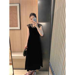 早秋上新小众差异化南油品质气质女人拼接蕾丝丝绒连衣裙