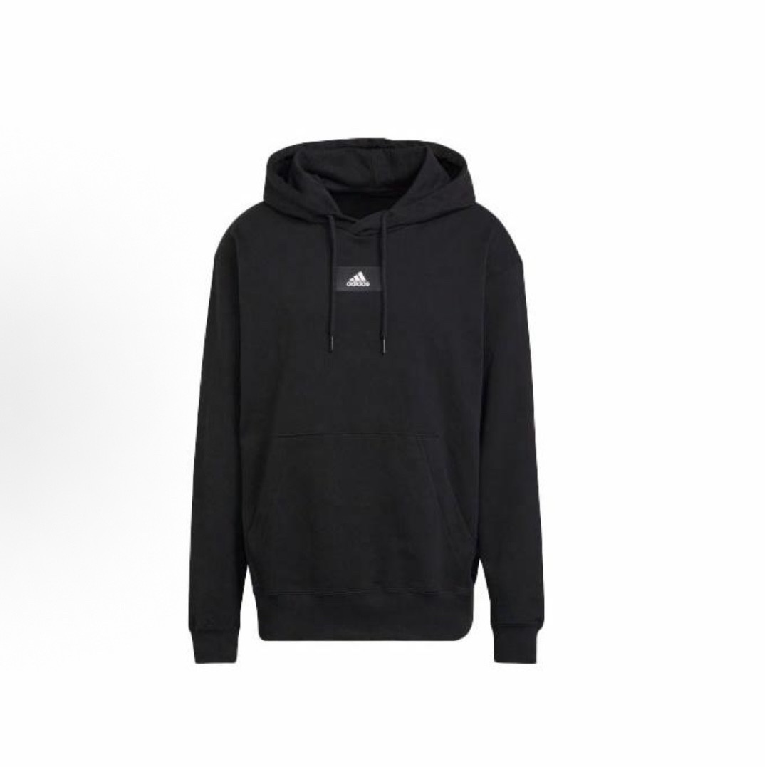 adidas Logo小标纯色运动连帽套头卫衣 男款 黑色 HE4354
