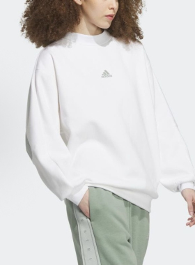 adidas Logo圆领套头长袖卫衣 女款 白色 IK9886