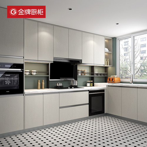 官方金牌厨柜家用简约现代石英石台面整体开放式厨房橱柜定制装修