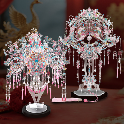 稀奇物「粉黛」喜扇国风3d金属拼图团扇凤冠花轿手工diy新婚礼物