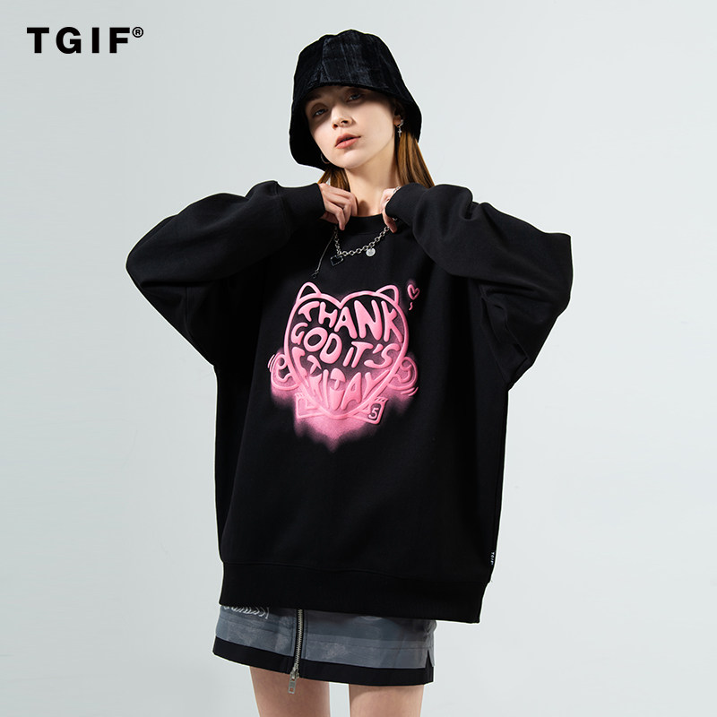 tgif爱心套头圆领卫衣国潮 thank god its friday 男女同款